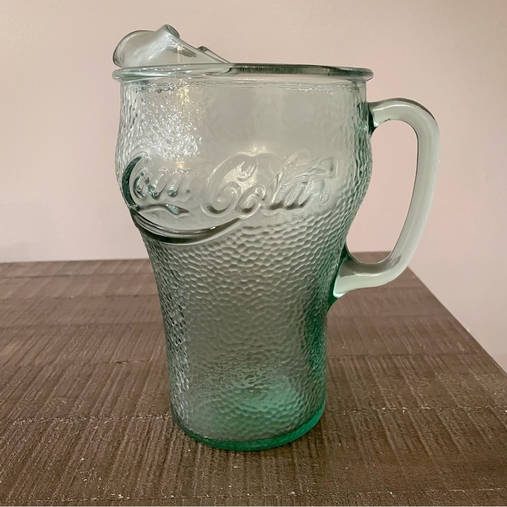 Vintage Green Pebble Glass Coca Cola Glass Serving Drink Pitcher. Heavy! Retro!
